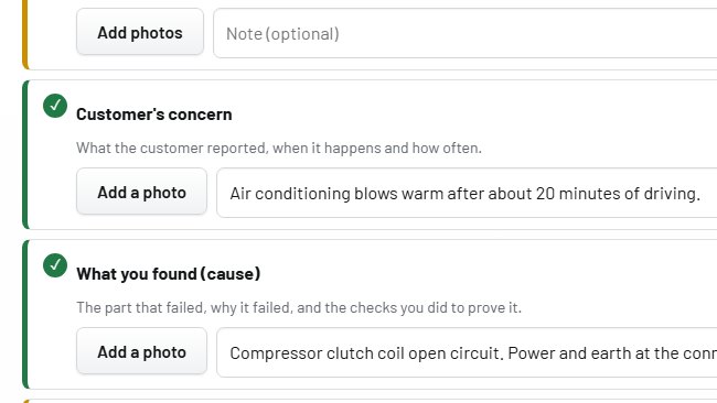 A warranty claim with its evidence list